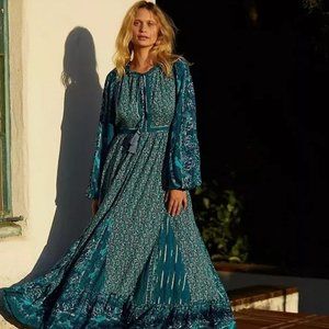 Free People Happy Feelings Blue Bohemian Midi Dress Size S - OB1096856